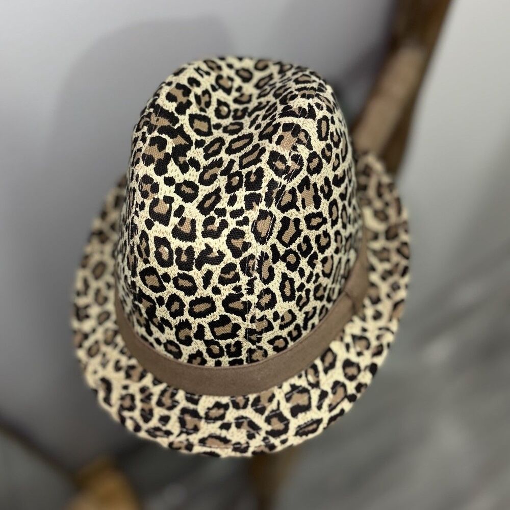 Nicole Marciano Leopard Print Fedora Hat Vintage 90s Cheetah Animal Print Trilby